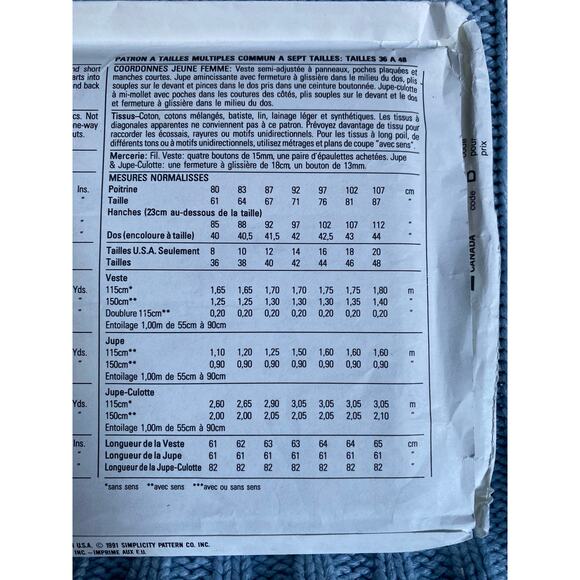 Simplicity 7235 pattern blazer pencil skirt culottes split skirt size 8-20 - Picture 5 of 5